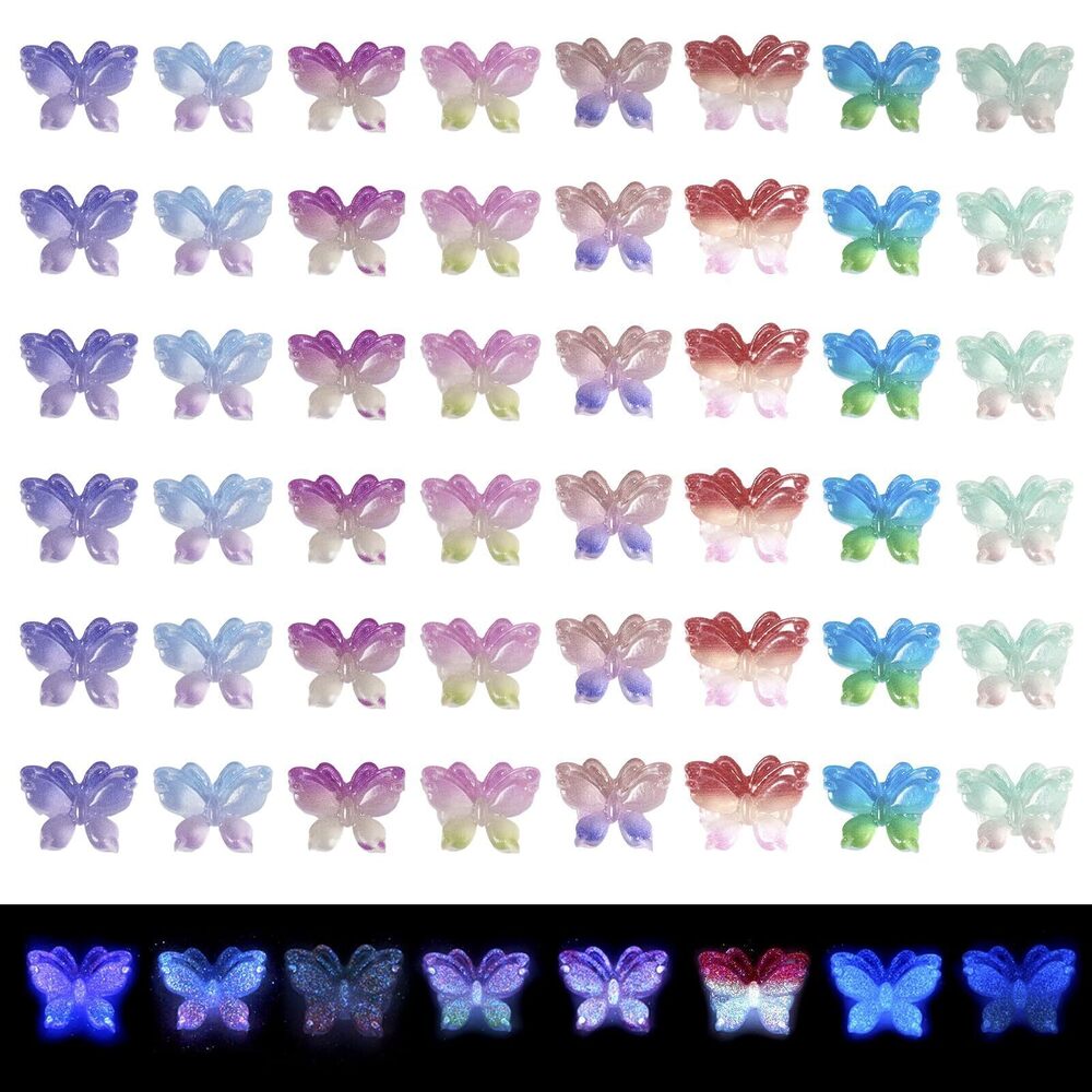 8947 Resin Butterfly Nail Charms 160Pcs Glow in The Dark 8 Colors Luminous